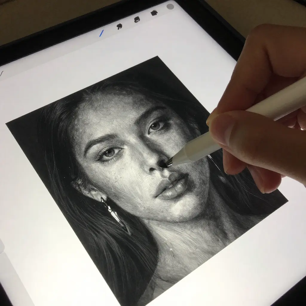 Digital brush techniques demonstration on tablet