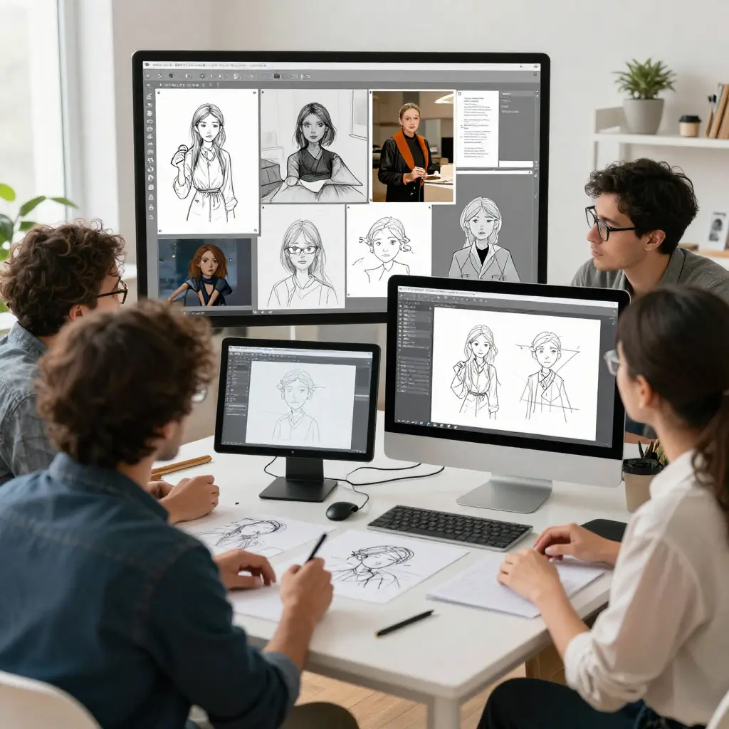 Our creative team working on digital art projects